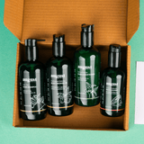 waterless range combo- cleanser, shampoo, body shower oil, and hair conditioner.